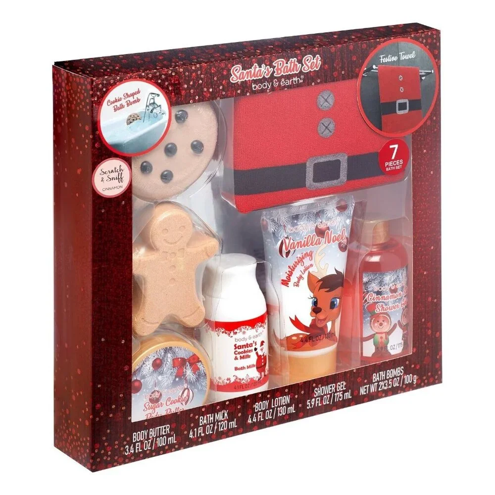 Body & Earth 7-Piece Santa's Bath Set Christmas‎ Theme Bath Gift Set